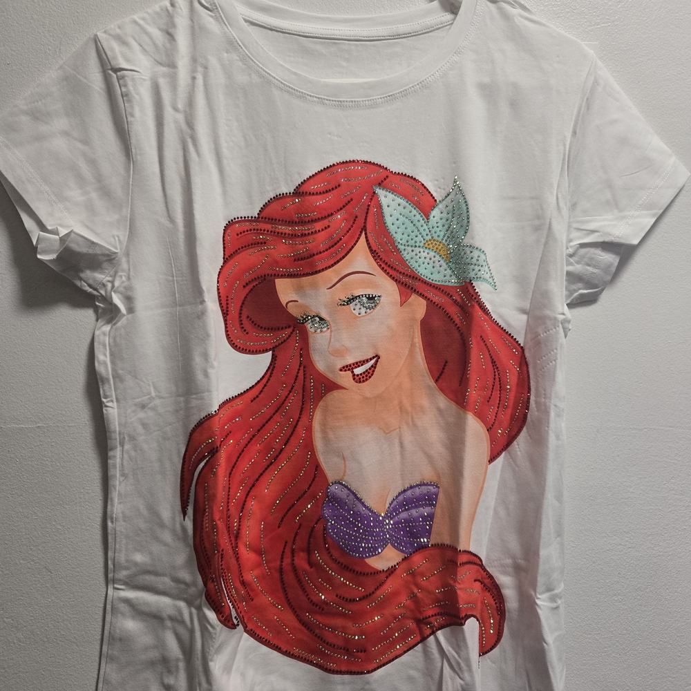 White Ariel Graphic Tee with Red Hair & Purple Top